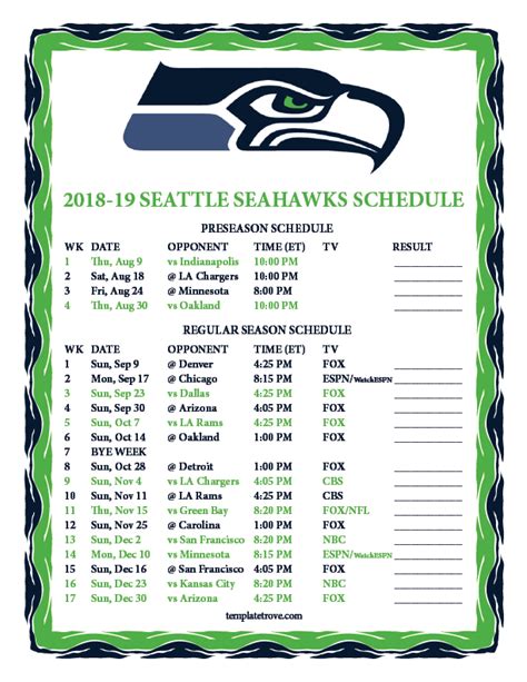 seattle seahawks football schedule 2018