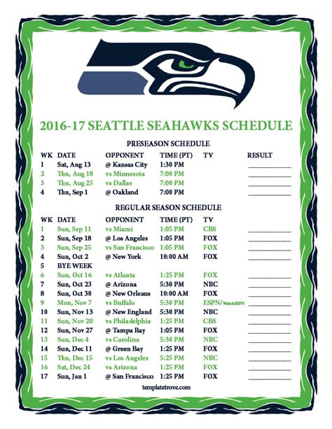 seattle seahawks schedule 2016