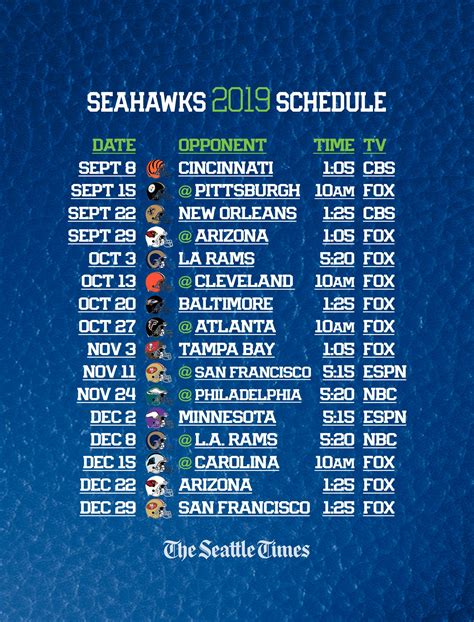 seattle seahawks schedule 2019