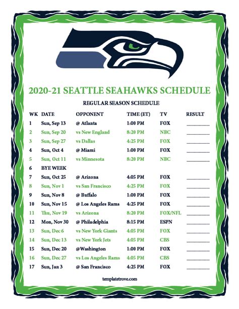 seattle seahawks schedule 2020