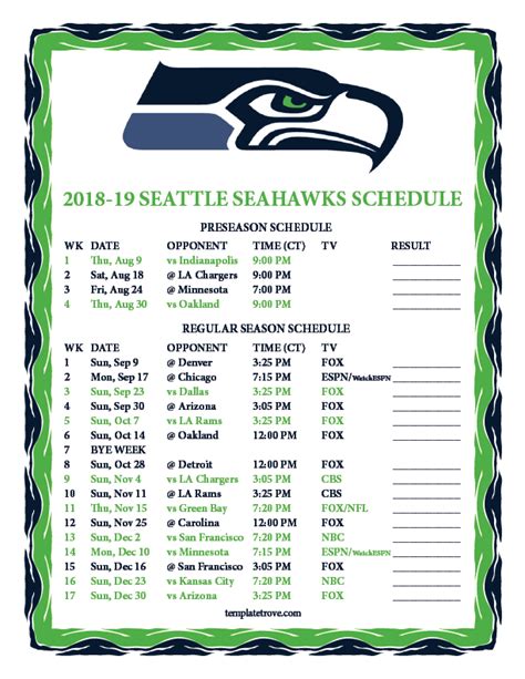 seattle seahawks schedule printable version