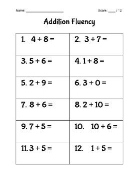 Second Grade Addition Fluency Printables