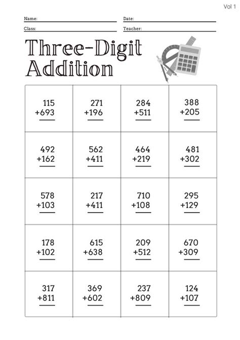 Second Grade Addition Of Three Digit Numbers