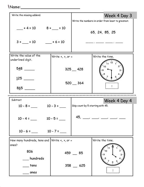 Second Grade Homework Printables
