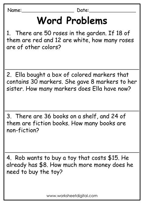 Second Grade Math Word Problem Worksheet