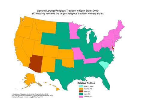 second largest religion in each state