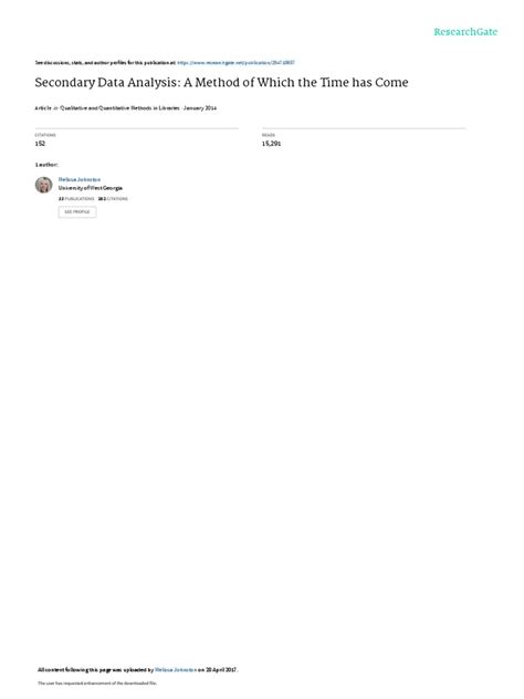 secondary data analysis a method of which the time has come doi