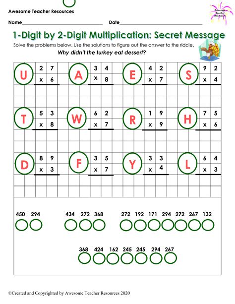 Secret Message Math Worksheets