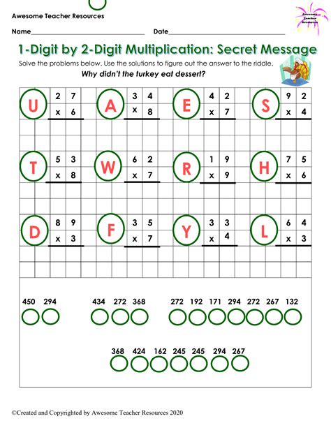 secret message math worksheets