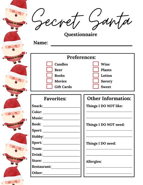 Secret Santa Sheet Pdf