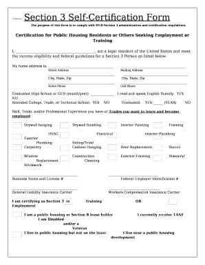 Section 3 Self Certification Form