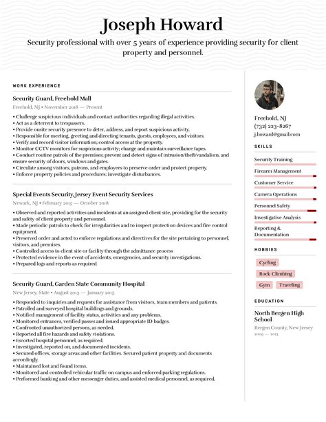 security guard cv template franklin Security resume