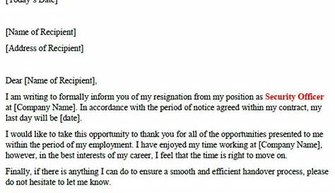 Security Officer Security Guard Resignation Letter Tagalog Example