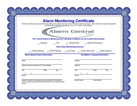 Security Alarm Certificate