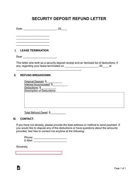 security deposit return form template