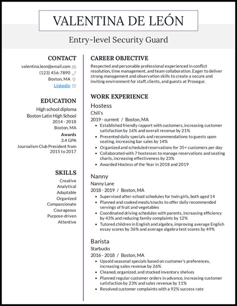 security guard resume summary examples