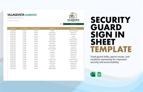 security guard sign in sheet template