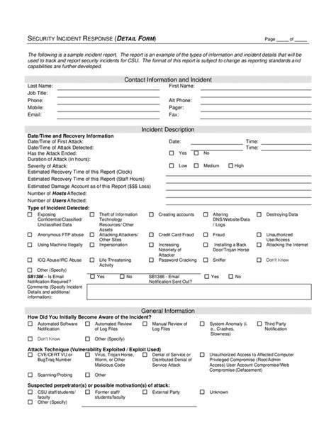 security incident response form template