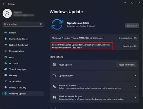 security intelligence update windows defender