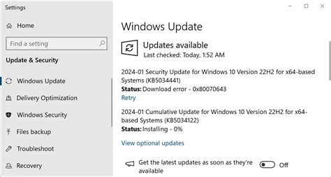 security update windows 10 download error