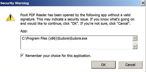 Security Warning Foxit Reader