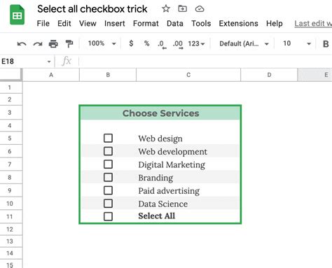 Select All Google Sheets