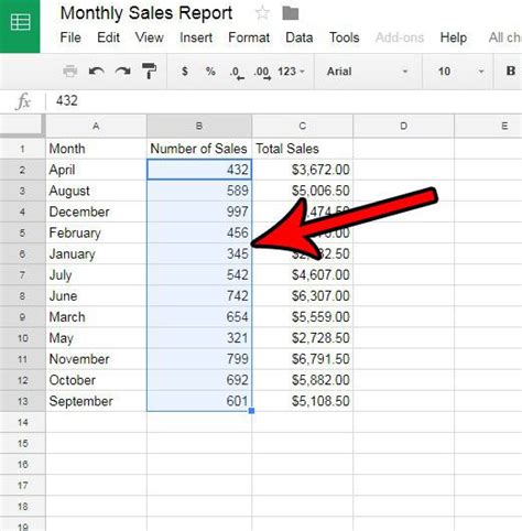 select a data range google sheets