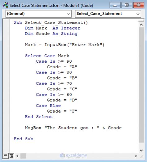 Select Case Excel Vba Example