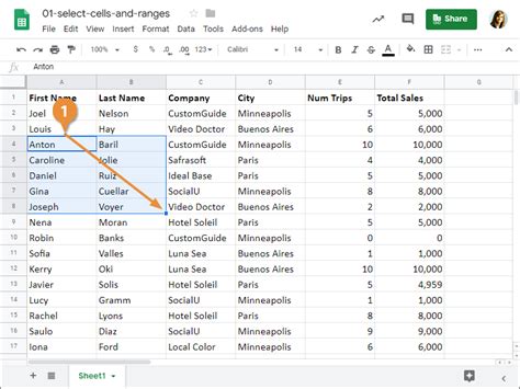 Select Cells on Google Sheets