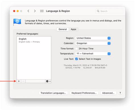 select preferred language and region mac