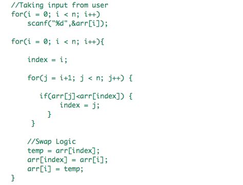 selection sort algorithm in c language