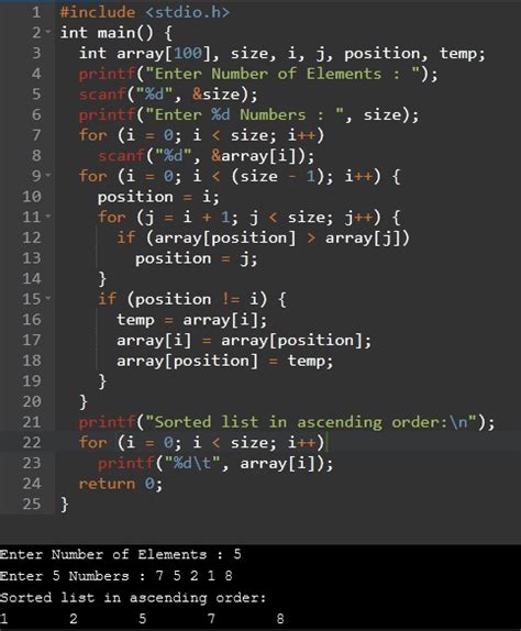 selection sort example program in c