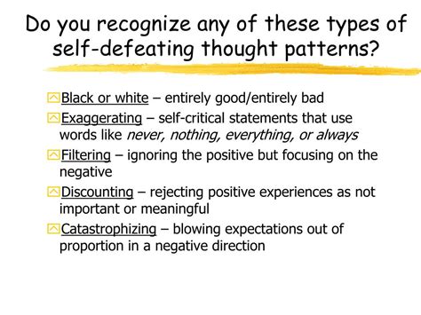 self defeating thought patterns examples