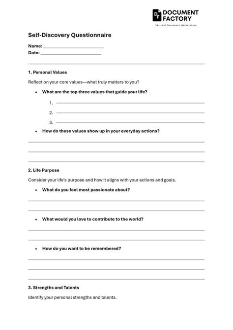 Self Discovery Questionnaire