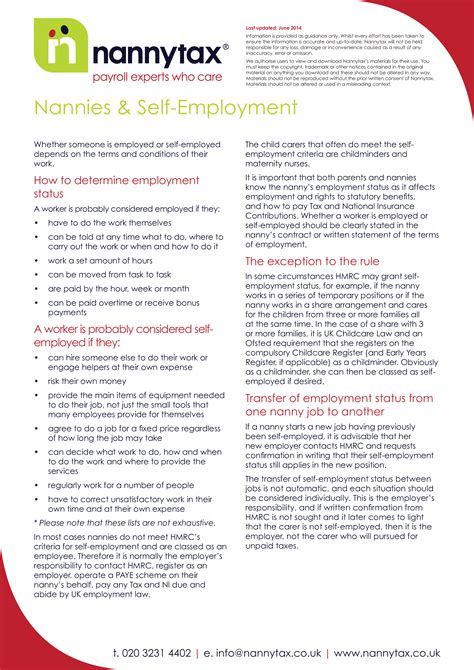 self employed nanny contract