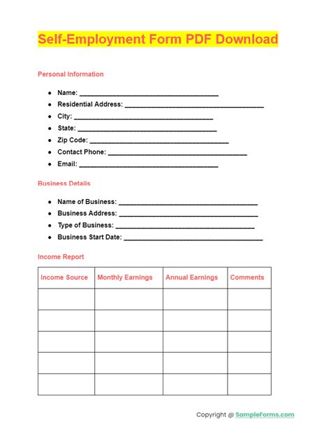 self employment documentation template
