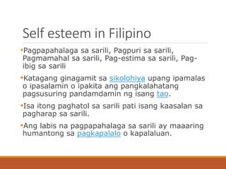 self esteem in tagalog examples