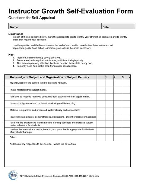 self evaluation form example answers