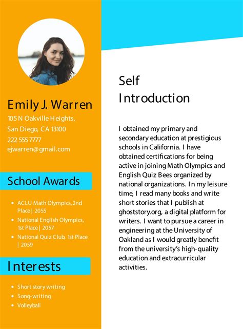 self intro format for students