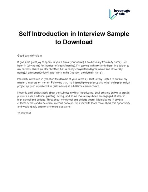 self introduction for university interview sample