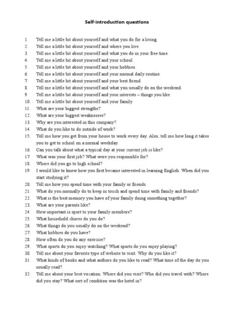 self introduction questions and answers