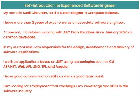 self introduction software engineer sample
