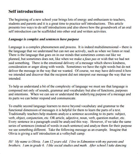 self introduction speech example pdf