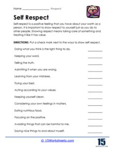 Self Respect Worksheets