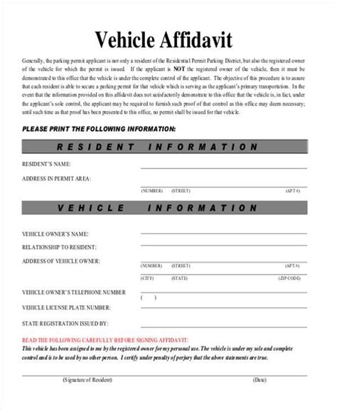 seller affidavit for vehicle