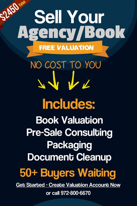 Sell My Insurance Agency Book of Business, get FREE VALUATION call 972