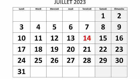 Calendrier juillet 2023
