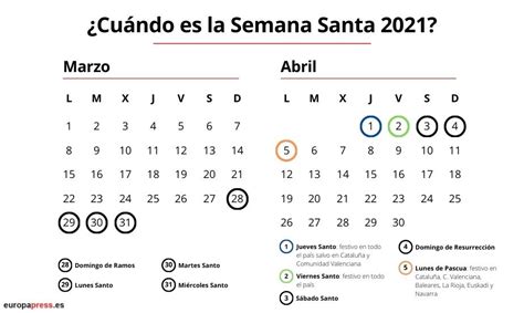 semana santa de 2021 calendario