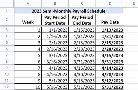 semi monthly payment schedule 2023