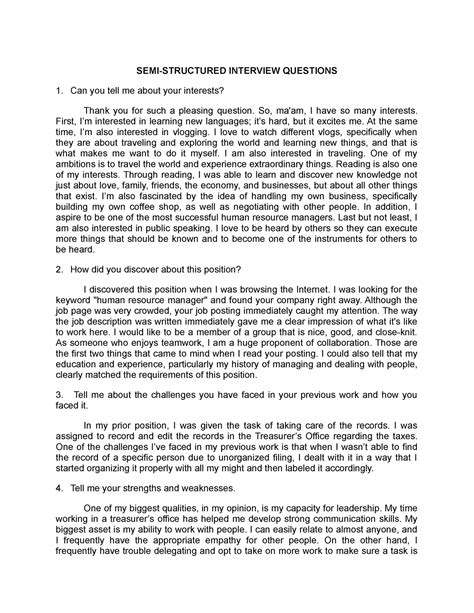 semi structured interview questions and answers